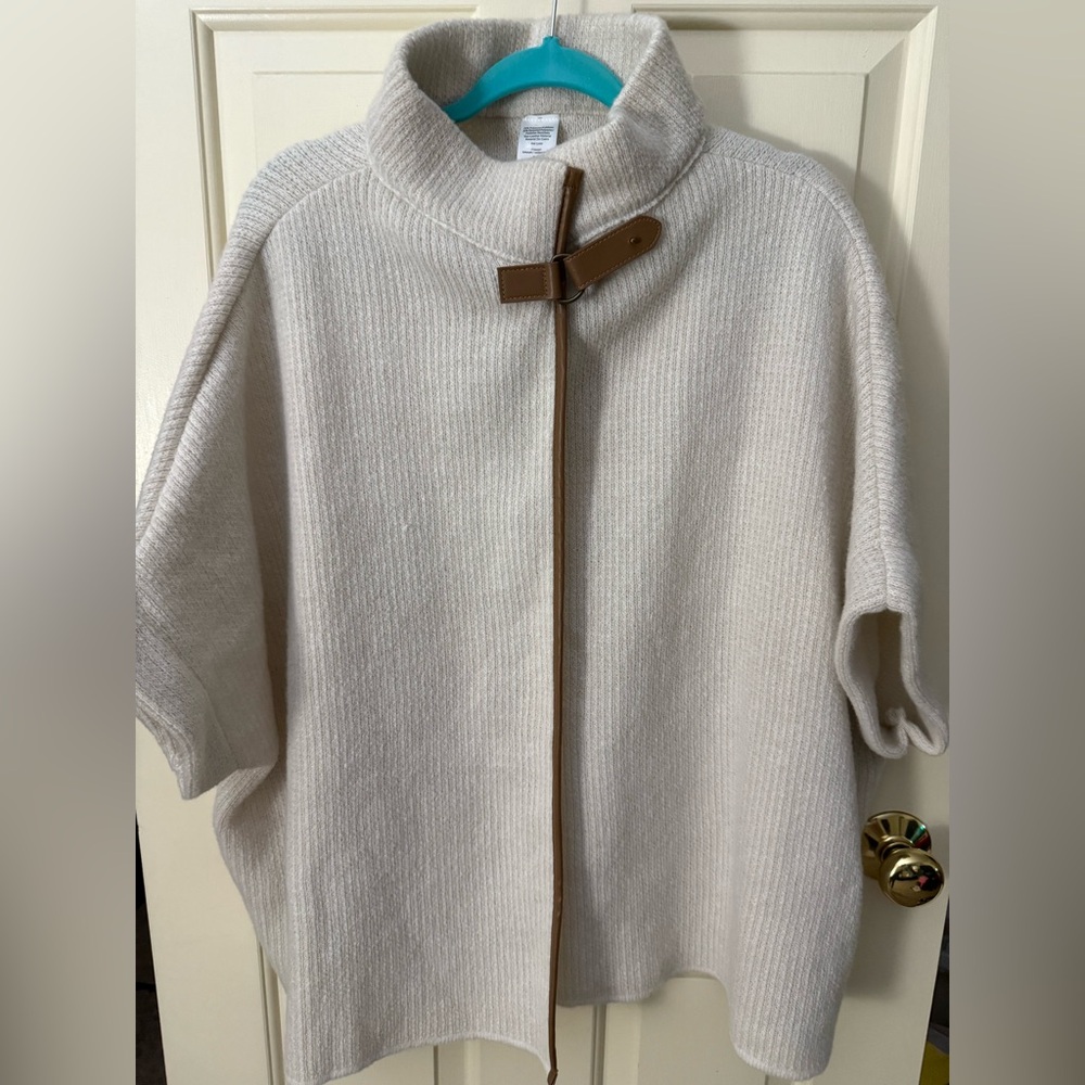Cream Knit Cape with Brown Buckle
